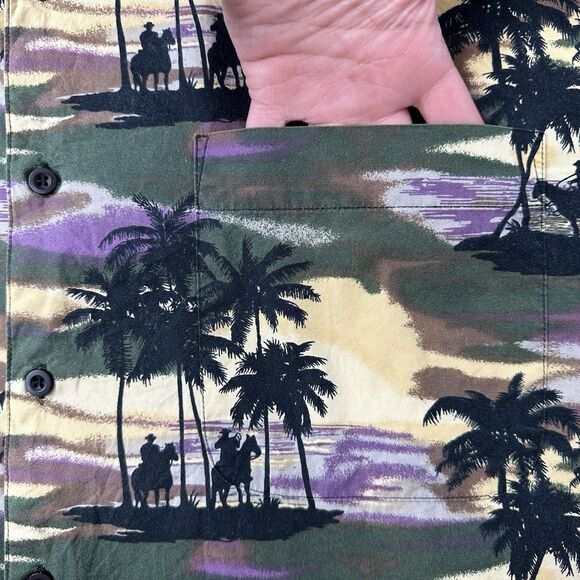 Vtg Roper Button Up Shirt Mens Sz M Cowboys Palm Trees Sunset Graphic Hawaiian - Picture 9 of 11